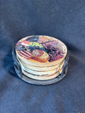Set Of 4 Thirsty-stone Wine/Grapes Design Coasters W/Holder *Read Description*