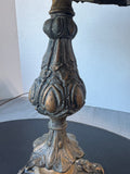 Ornate Antique Brass & Slag Stained Glass Lamp (WORKS)
