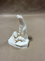 Stone Mama And Baby Polar Bear With Seal