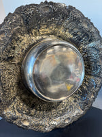 Antique Colonial Scenes Silver Plate Flower Frog Centerpiece Bowl