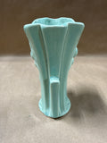 1940s McCoy Pottery teal green “Leaves and Berries” Handled Vase