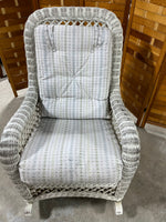 White Wicker Rocker with Cushions