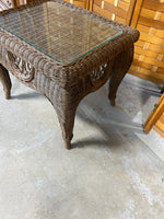 Wicker Side Table with Glass
