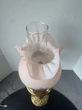 Pink Fenton Burmese Style Brass Lamp with Hand Painted Signed Floral Shade (WORKS)
