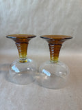 Amber Stemmed Ribbed Wine Goblets- Pair