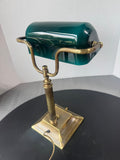 Brass Vintage Banker’s Lamp with Teal Glass Shade (WORKS)