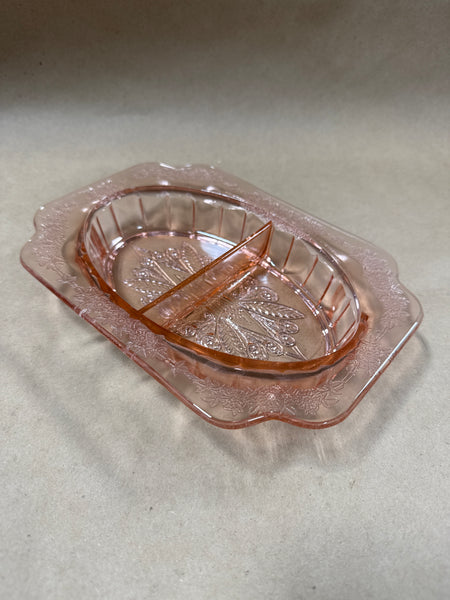 Pink Depression Glass Jeanette Adam Divided Relish Dish