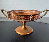 Manning Bowman #260 Vintage Copper Pedestal Bowl with Brass Handles