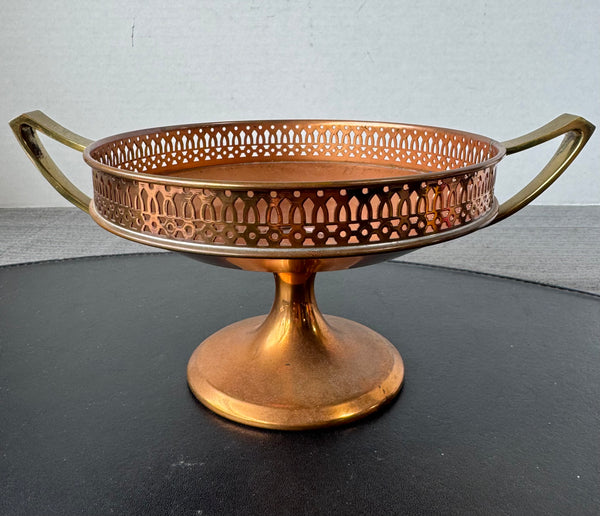 Manning Bowman #260 Vintage Copper Pedestal Bowl with Brass Handles