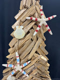 Driftwood Look 4FT Wooden Beachs Christmas Tree with Seashell & Starfish Garland