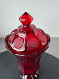 (B) Fostoria Ruby Red Coin Glass Covered Pedestal Urn