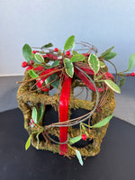 Moss Wrapped Holly Berry Present Decor