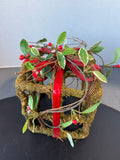 Moss Wrapped Holly Berry Present Decor