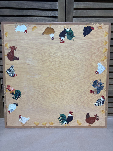 Large Lazy Susan With Hand Painted Chickens/Roosters; Signed