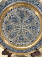 Round Floral Copper And Silver Plate Wall Plaque