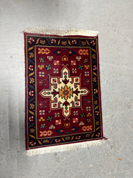 Small Hand Knotted Rug, wine color