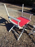 Pair of Gold Medal White & Red Folding Director’s Chairs AS IS (READ DESCRIPTION CAREFULLY)