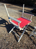 Pair of Gold Medal White & Red Folding Director’s Chairs AS IS (READ DESCRIPTION CAREFULLY)