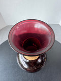 Wine Red Large Recycled Spanish Glass Vase with Raffia Accent