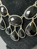 Black Faceted Teardrop Silver Tone Statement Necklace