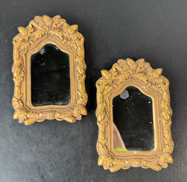 Pair of Gilded Acorn Framed Vintage Mini Mirrors