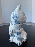 Blue & White Floral Chinoiserie Ceramic Cat