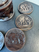 6-Piece Hand Carved Wooden Elephant Coasters in Box