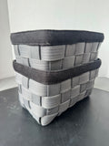 Pair of Sturdy Gray Canvas Woven Storage Baskets