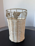 Oval Woven Wicker & Metal Botanical Waste Basket