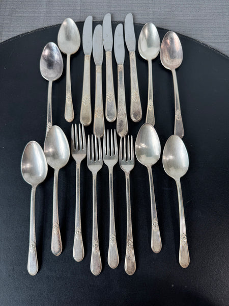 17-Piece 1847 Roger’s Bros. Adoration Vintage Silver Plate Flatware Set
