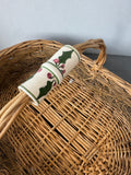 Oval Woven Wicker & Straw Hand Basket with Poinsettia Porcelain Handle