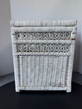 White Woven Wicker Vintage Storage Basket or Small Hamper with Hinged Lid