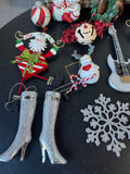Lined Basket of Assorted Glittery Christmas Ornaments