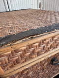 Woven Rattan Vintage Trunk with Embossed Metal Accents