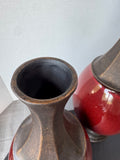 Pair of Pier 1 Imports Large Metal & Red Ceramic Vases