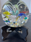 (F) Bubble Floral Garden Art Glass Paperweight on Stand AS IS (READ DESCRIPTION CAREFULLY)