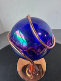Blue Blown Glass Vintage Gazing Ball with Copper Stand