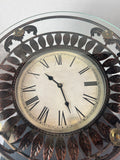 Glass Top Metal Scroll Clock Side Table (WORKS)