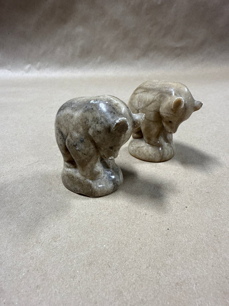 Pair Of Marble Bear Cub Figurines