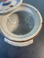 Speckled Signed Pottery Lidded Garlic Keeper Pot