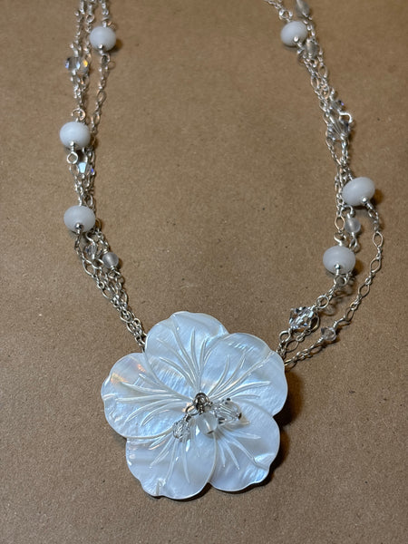 White/Silver Necklace with Flower Pendant - THREE AVAILABLE PRICED INDIVIDUALLY $18 EA