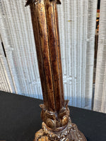 Pair of Bronze Look Ornate Pacific Rim Candlesticks with Pillar Candles