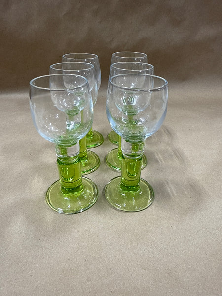 Set Of 6 Bormioli Rocco Green Stemmed Footed Cordial Liqueur Shot Nip Glasses // 2 Sets Available // *** PRICED INDIVIDUALLY ***
