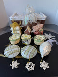 Pier 1 Imports Lined Basket of Assorted Neutral Christmas Ornaments