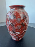 Handcrafted Nicaraguan Terracotta Sgraffito Frog Pottery Vase