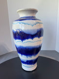 Blue & White Drip Glazed Large Striped Pottery Vase (B)