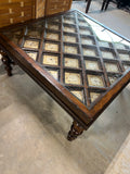 Large Square Coffee Table with Glass and Pullout