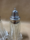 Ribbed Crystal Glass Salt N Pepper With Silver Plate Tops - Made In England