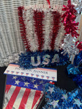 Large Lot of Patriotic Tinsel Decor with American Flags
