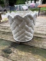 Ceramic Basket Weave Planter W/Scalloped Rim